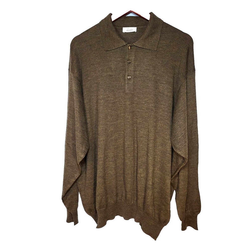 Zante Virgin Wool Dark Olive Green Merled Button Henley Sweater Size 58/XL‎